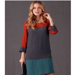 Boden 10R mod colorblock shift tunic long sleeve dress gray teal rust 70’s